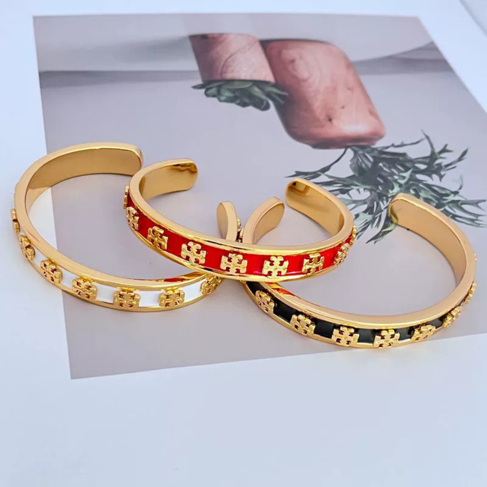 Tory Burch Enamel Inlaid Letter Open Bangle